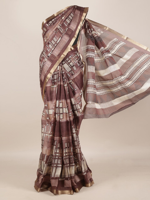 

Pothys Brown Printed Jute Silk Saree