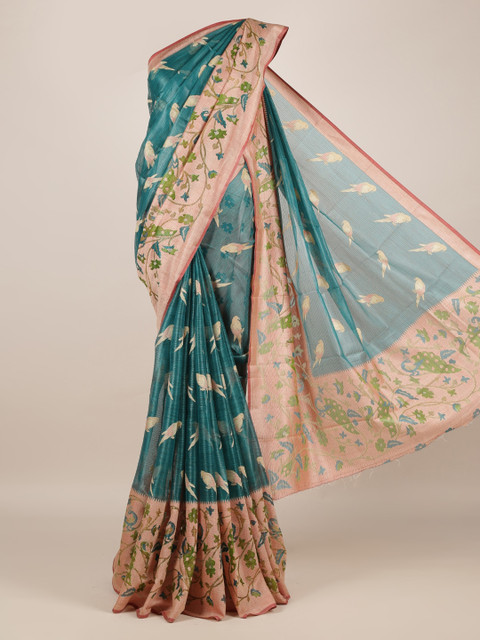

Pothys Green Printed Jute Silk Saree