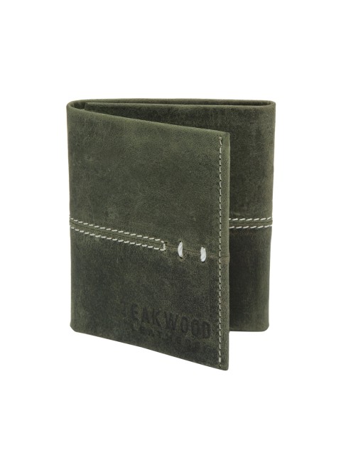 

Teakwood Leathers Men Olive Green Solid Leather Three Fold Wallet