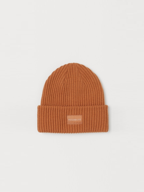 H&M Women Brown Solid Ribbed Knitted Beanie