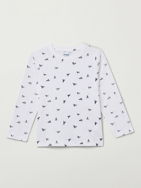

max Boys White Printed Round Neck Pure Cotton T-shirt