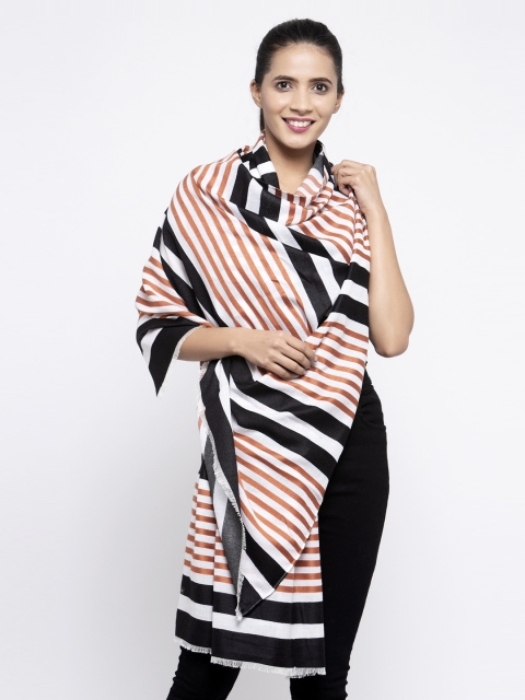 

Calvadoss Women White & Brown Striped Long-Fit Premium Muffler