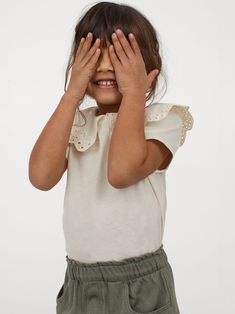 

H&M Girls Off White Solid Collared Jersey Top