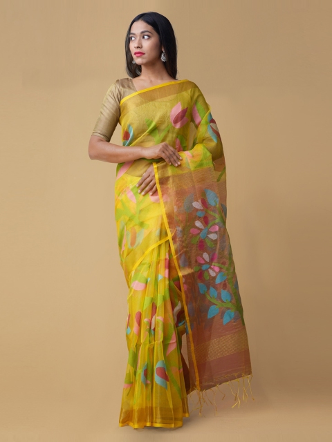 

Unnati Silks Yellow Silk Cotton Woven Design Maheshwari Saree