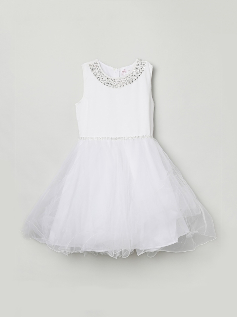 

max Girls White Embellished Fit and Flare Dress