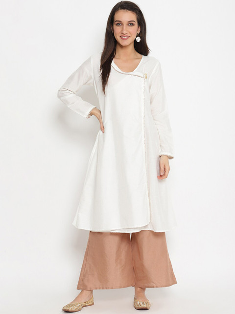 

Abhishti Women White Solid A-Line Kurta
