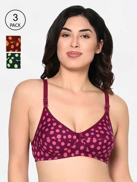 

Bodycare Pack of 3 Printed Non-Wired Non Padded Everyday Pure Cotton Bras, Purple