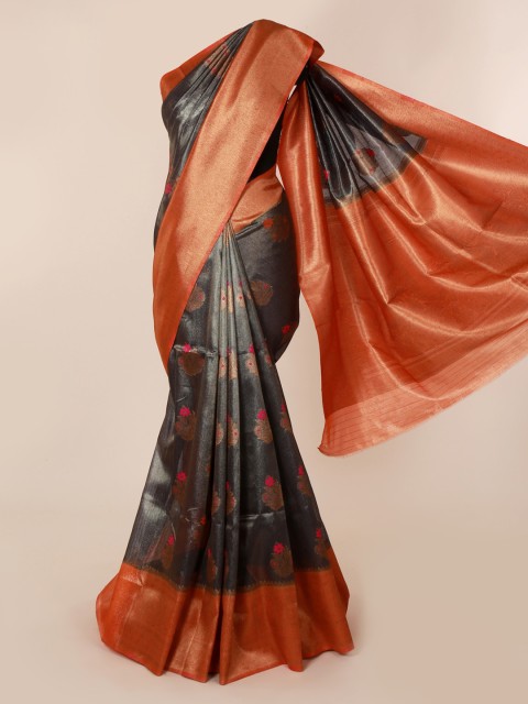 

Pothys Black & Orange Cotton Blend Woven Design Saree