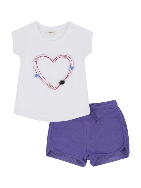

RAINE AND JAINE Girls White & Purple Printed T-shirt with Shorts