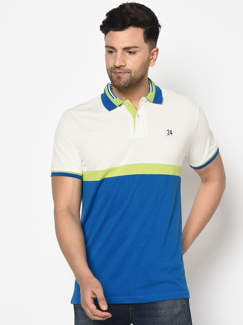 

Duke Men White Colourblocked Polo Collar T-shirt