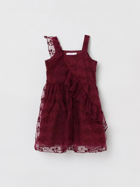 

max Girls Burgundy Self Design Fit and Flare Dress