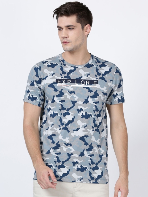 

t-base Men Navy Blue Printed Round Neck T-shirt