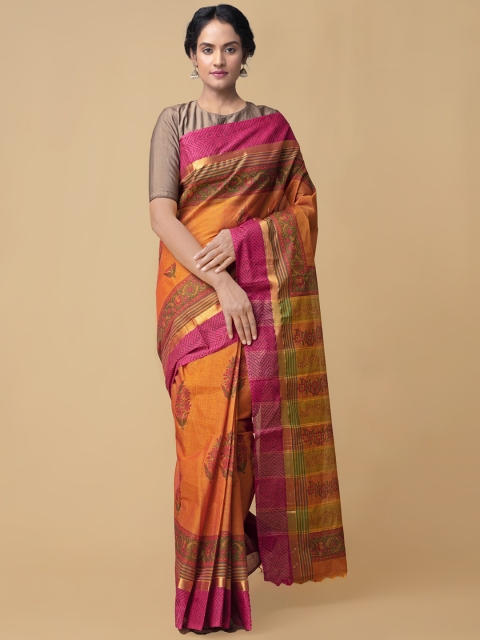 

Unnati Silks Rust Pure Cotton Printed Mangalagiri Saree