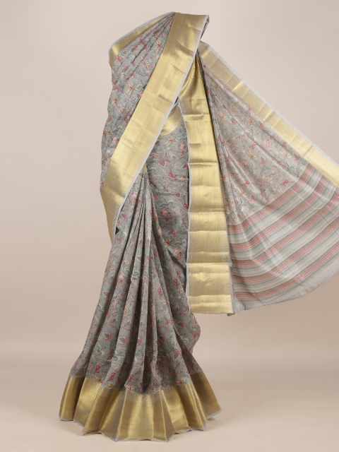 

Pothys Grey Printed Jute Silk Saree