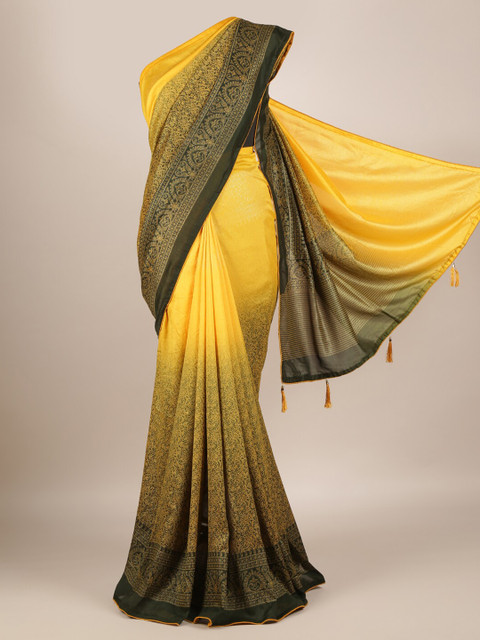 

Pothys Yellow & Brown Jute Silk Printed Saree