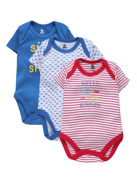 

i bears Infants Pack of 3 Multicoloured Printed Bodysuits, Blue