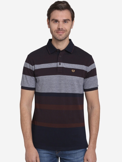 

JADE BLUE Men Grey & Brown Colourblocked Polo Collar T-shirt