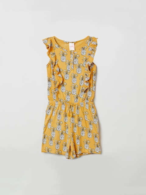 

max Girls Yellow Printed Drop-Waist Dress