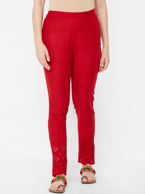 

Juliet Women Red Self Design Regular Trousers