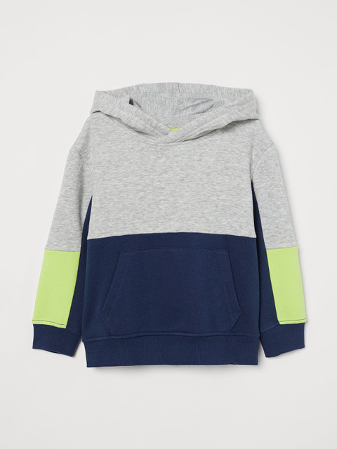 

H&M Boys Grey & Navy Blue Colourblocked Hooded Top