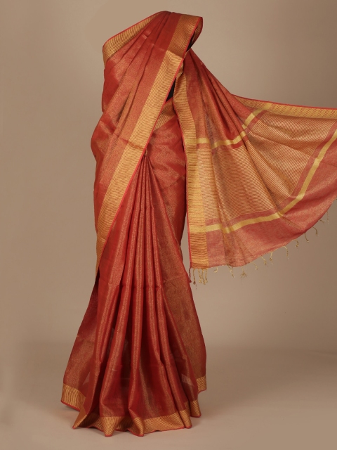 

Pothys Orange Solid Pure Linen Saree