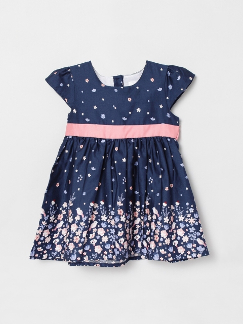 

max Girls Blue Floral Printed Fit and Flare Dress