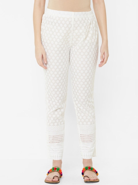 

Juliet Women Off White Self Design Cigarette Trousers
