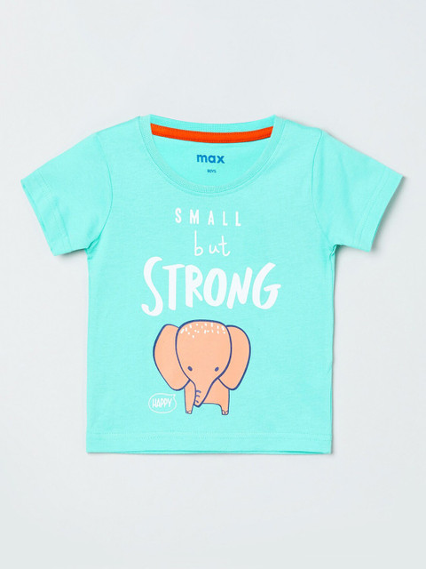 

max Boys Blue Printed Round Neck Cotton T-shirt