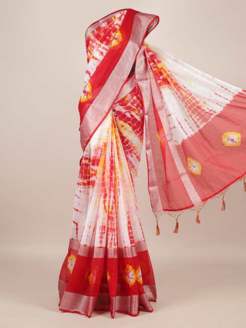 

Pothys Red & White Linen Blend Dyed Saree