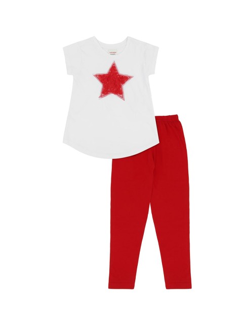 

RAINE AND JAINE Girls White & Red Solid Cotton Top with Leggings