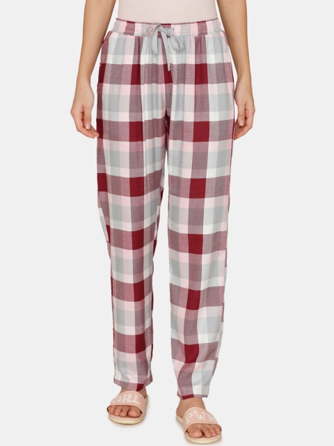 

Zivame Women Grey & Red Checked Lounge Pants