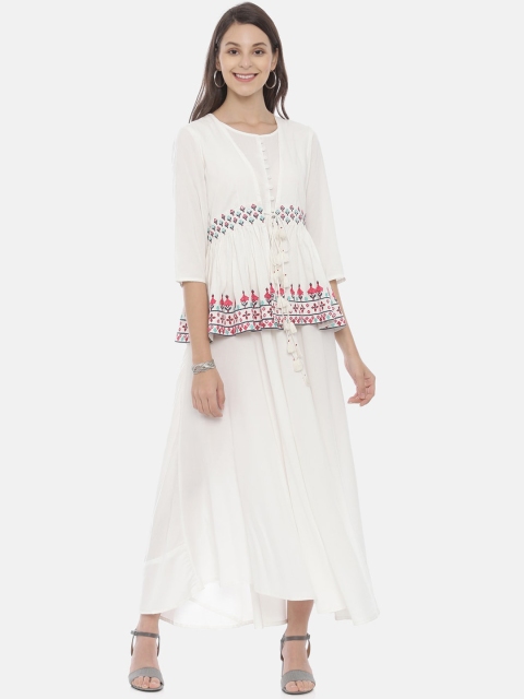 

Neerus Women Off-White & Red Embroidered Anarkali Kurta