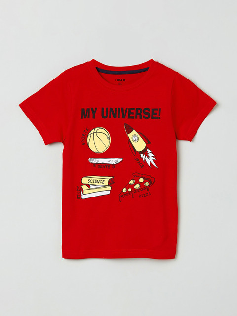 

max Boys Red Printed Round Neck T-shirt
