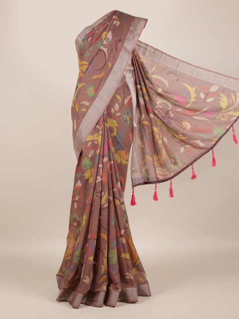 

Pothys Brown Floral Printed Linen Blend Saree