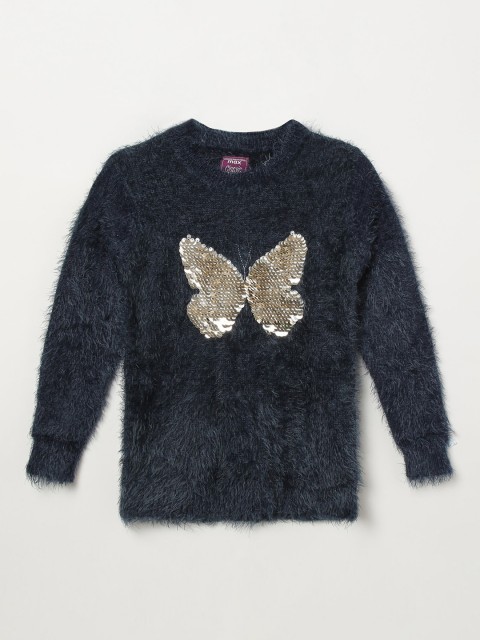 

max Girls Navy Blue Embellished Sweatshirt