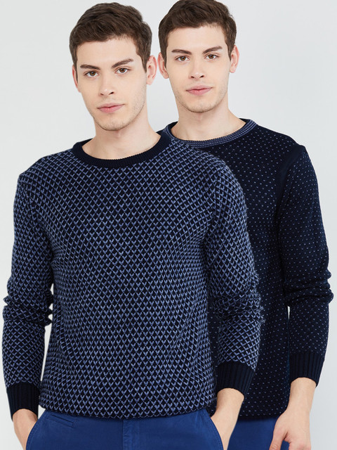 

max Men Pack Of 2 Navy Blue Self Design Pullover Sweater