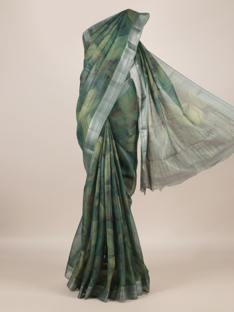 

Pothys Green Printed Linen Blend Saree with Zari Border