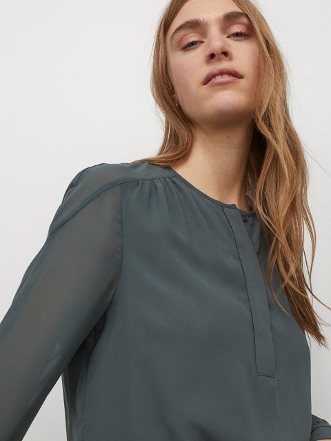 

H&M Women Green Solid Blouse