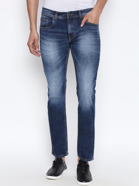 People Men Navy Blue Slim Fit Mid-Rise Clean Look Stretchable Jeans