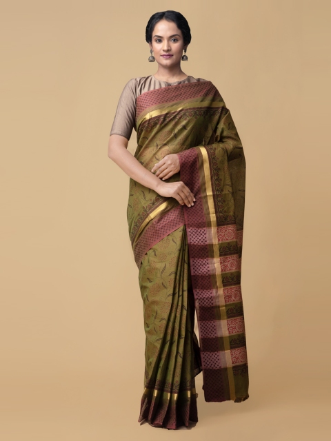 

Unnati Silks Green Pure Cotton Printed Mangalagiri Saree
