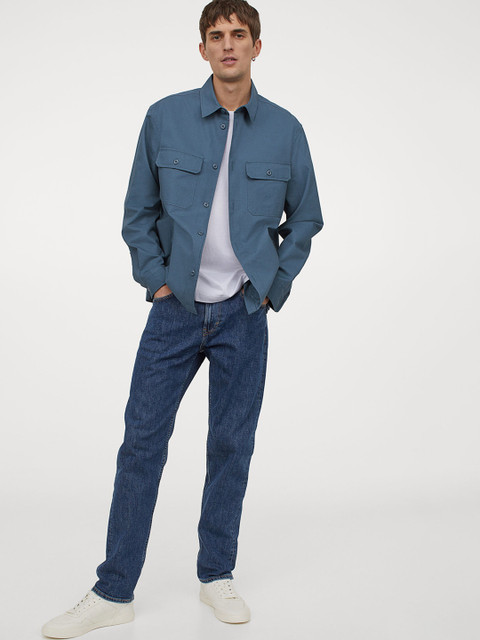 

H&M Men Blue Solid Relaxed Fit Shirt Jacket