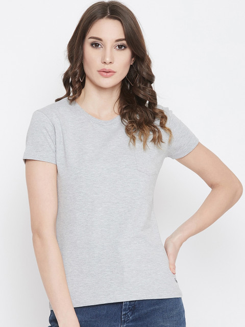 

Plagg Women Grey Solid Round Neck T-shirt