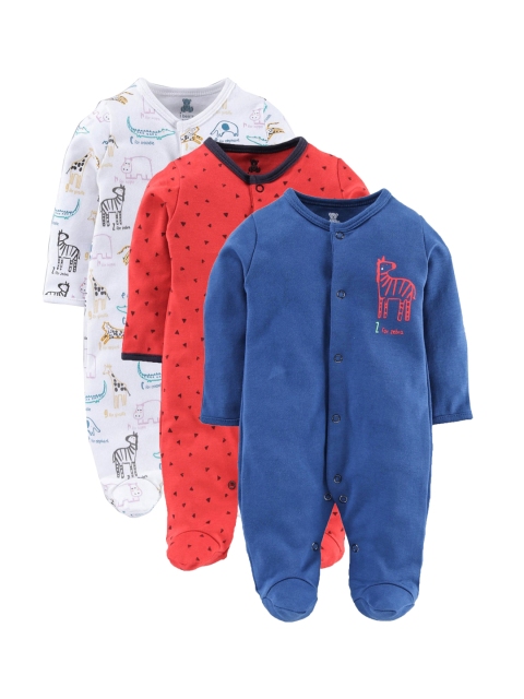 

i bears Kids Pack of 3 Pure Cotton Sleepsuits, Red