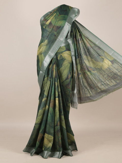

Pothys Green Printed Linen Blend Saree