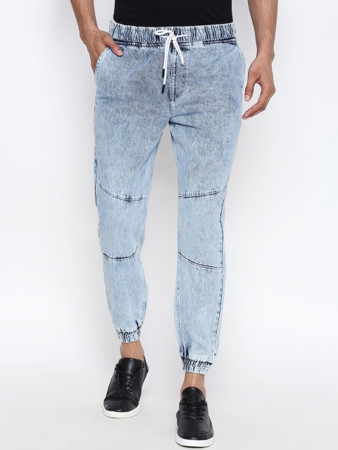 

People Men Blue Mid-Rise Clean Look Heavy Faded Joggers