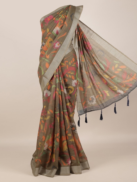 

Pothys Green & Pink Linen Blend Printed Saree