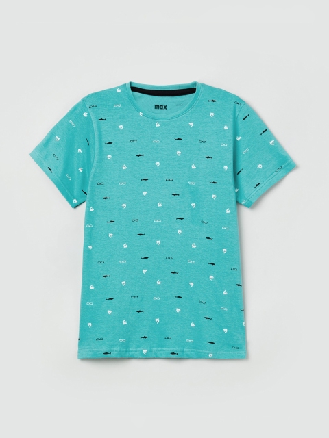 

max Boys Blue Printed Round Neck T-shirt