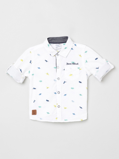 

max Boys White & Blue Regular Fit Printed Pure Cotton Casual Shirt