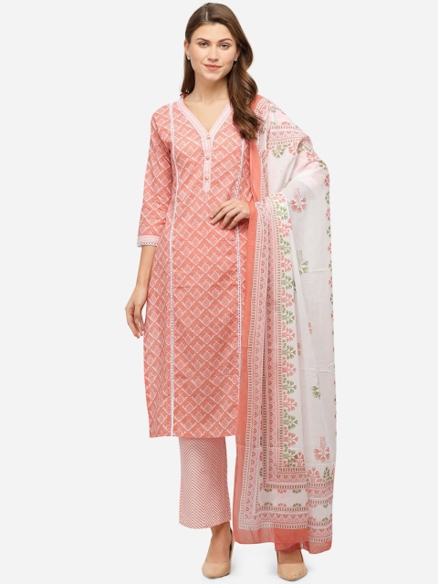 

Mirchi Fashion Women Orange & Off-White Printed Kurta with Trousers & Dupatta