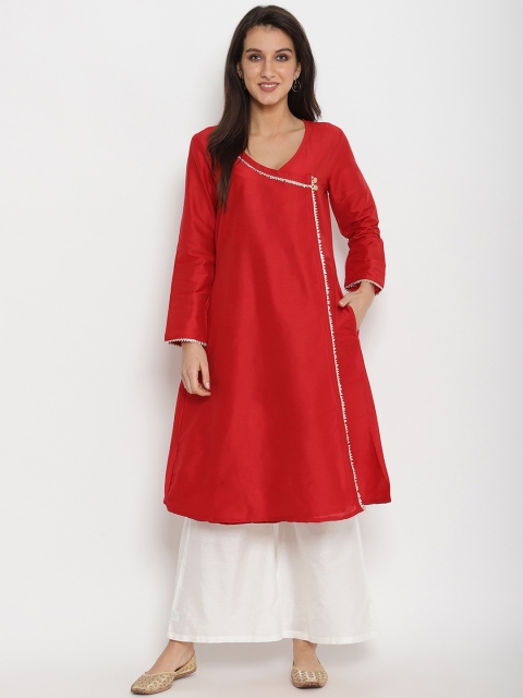 

Abhishti Women Red Solid Angrakha A-Line Kurta